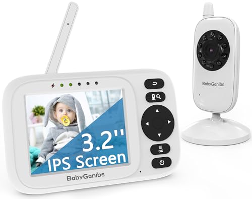 Baby Ganibs Baby Monitor with Camera and Audio, 3.2'' IPS Portable Baby Monitor No WiFi with 1000ft...