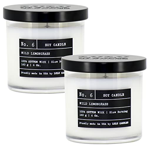 Lulu Candles | Wild Lemongrass | Luxury Scented Soy Jar Candle | Hand Poured in The USA | Highly Scented & Long Lasting (6 Oz. 2 Pack)