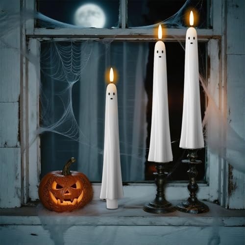 Image of Wondise Halloween Ghost Flameless Taper Candles with Remote & Timer