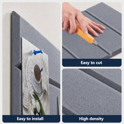 Image of Quiet Canvas Parallel Pinboard, 1x1 ft, Pack of 6, 50 PushPins, (Grey)