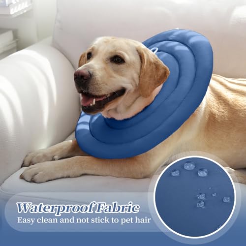Image of IDOMIK Dog Recovery Collar, Waterproof Soft Dog Cone After Surgery, Comfy Protective Elizabethan Collar Alternative for Dogs Cats, Adjustable Pet Neck Donut Cone Anti-Licking Biting Wounds,Navy,XL