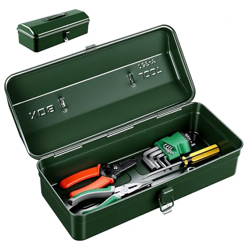 Wrkzeugkiste Metall Leer 37x16x12cm Tragbarer Werkzeugkasten mit Griff und Verriegelung Robuster Transportkoffer zur Aufbewahrung von Werkzeugen Kleinteilen
