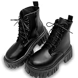 [ALVEIN] ショートブーツ 厚底 ブーツ レースアップ シークレット レディース ダンス ジップアップ サイドジッパー 美脚 (ブラック, 日本の靴のサイズ寸法, 大人, 数値, 24.5 cm)
