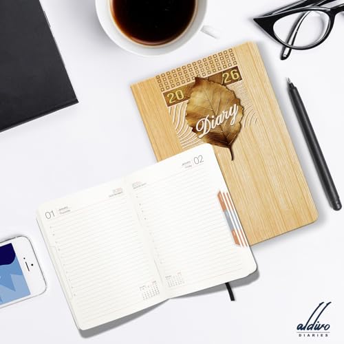 Image of ALDIVO Paper Cover Hard Bound New Year Diary 2026 | A5 Size 365 Days 2026 Daily Planner Diary with Dates, Calendar, Month Cut Index and Bookmark For Office, Personal and Corporate Use (AD621)