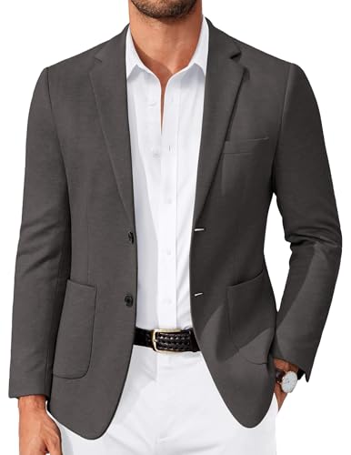 COOFANDY Mens Blazer Two Button Casual Suit Jackets Slim Fit Lightweight Knit Sport Coat, Dark Gray, M