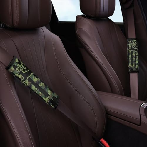 Image of AFPANQZ Deer America Flag Seat Belt Cover Pads Cushion Universal Fit Safety Seatbelt Pillow Head and Neck Support Adjustable Driver Shoulder Protection Luggage Bag Strap Pad