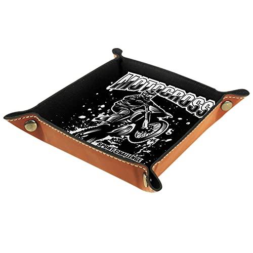 Plateau Rectangulaire Classique En Cuir, Plateau De Rangement Motocross 02 Pour Monnaie, Clé, Portefeuille Et Accessoire Plateau 20.5x20.5cm//8x8in Cover