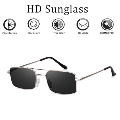 Image of Karan Aujla Classic Retro Frame Vintage Narrow Rectangular Pimp Metal Sunglasses Goggles For Men & Women (silver, black, Gold)