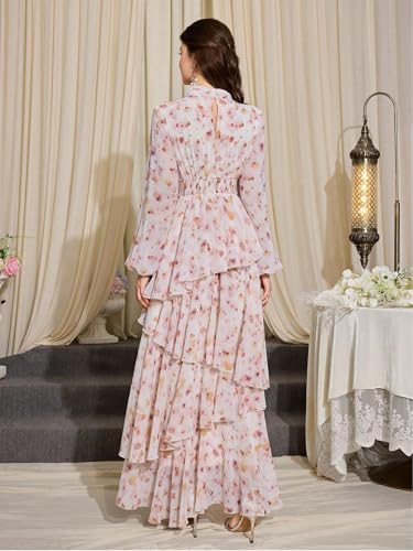 Image of TOLEEN Summer Casual Dresses for Women 2024 Spring Fashion Boho V Neck Long Sleeve Ruffle Floral Print Elegant Maxi Dress