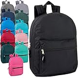 15 Inch Solid Backpacks For Kids With Padded Straps, Wholesale Bulk Case Pack Of 24 (12 Color Assortment)