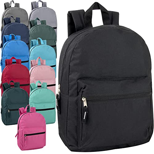 Trail maker Wholesale 15 Inch Kids Backpacks in Bulk With Padded Straps, 24 Pack Small Backpacks for Kids Bulk (12 Color Assortment)