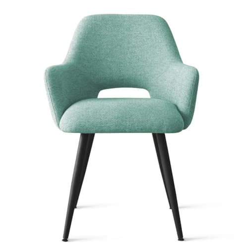 Image of Finch Fox Motel Luxurious Home Collection Upholstery Fabric Arm Dining Room Chairs in Pista Color with Black Metal Powder Coated Legs (Set of 4)