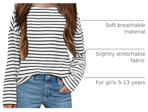 Image of Fanway&EC Girls Casual Long Sleeve T Shirts Basic Crewneck Striped Tunic Blouses Tops