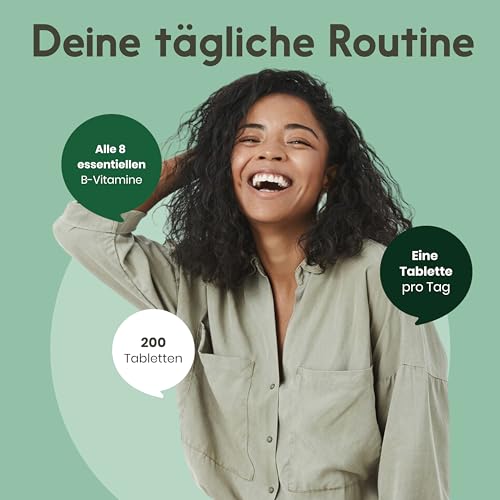 Vitamin B Komplex Hochdosiert – 200 Tabletten – Alle 8 Essentiellen B-Vitamine (B1, B2, B3, B5, B6, B7, B9, B12) mit Cholin & Inositol – Vegan & Produziert in Deutschland - Laborgeprüft