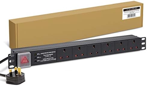 Dynamode 6 Way PDU Extension Lead- 13A Multi Plug Switched Power Distribution Unit (PDU) Rack Mount Charging Station with 1.8 M Cable for Home Office 19 Inch PDU Server Cabinet with Surge Protection