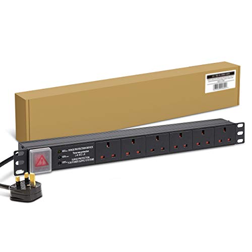 Dynamode 6 Way PDU Extension Lead- 13A Multi Plug Switched Power Distribution Unit (PDU) Rack Mount Charging Station with 1.8 M Cable for Home Office 19 Inch PDU Server Cabinet with Surge Protection