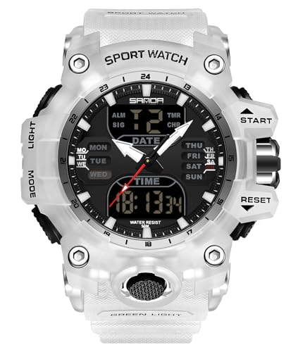 Reloj unisex analógico digital deportivo al aire libre, tácticas militares, multifunción, LED, electrónico, grande, impermeable, color caramelo, reloj de pulsera para estudiante, X blanco transparente