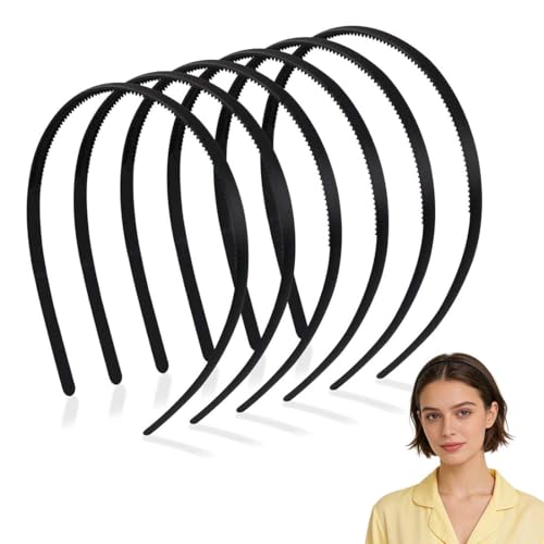 MKEAWWU MKEWUU Cerchietto Capelli Uomo: 6 Pezzi Di Cerchietti Sottili Da 8Mm, Finitura Opaca In Nero, Con Denti Antiscivolo, Taglia Standard, Per Uomo E Donna.