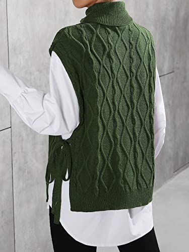 Sweatyrocks Women's Sleeveless Turtle Neck Cable Knit Sweater Vest Casual Tie Side Split Hem Tank Top Army Green S #TOP1