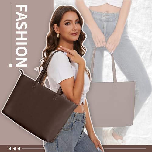 Image of KALIDI Tote Bag Zipper Shoulder Bag Faux Leather Purses Satchel for Women Casual Handbag Work Dating College