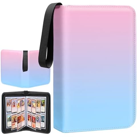 Card Binder 4 Pocket, 400 Pockets Card Holder Compatible with Game Cards Gift for Girls, Trading Card Binder Album Case Book Storage For TCG, CCG, MTG, Pink Cover
