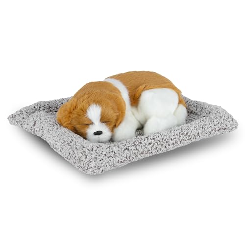 Image of Sleeping Soft Toy Car Dashboard Showpiece Soft Plush Stuffed Dog Realistic Puppy Figurine with Bamboo Charcoal ( 25 x 20 cm) (White Samoyed)