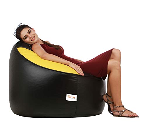 Image of Sattva Combo Muddha Bean Bag Cover Black AND Yellow XXXL with square stool
