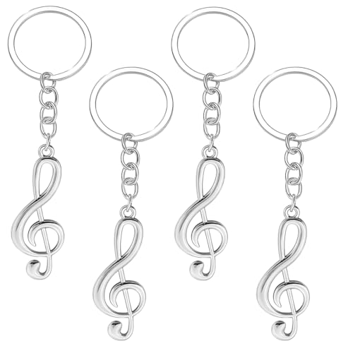 OUDQFCJ 4 Piezas Llavero de Notas Musicales Metal Clave de Sol Colgante Regalo Musical para Músicos Profesores de Música Mujeres Hombres Cumpleaños
