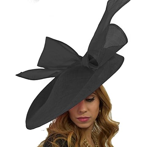 Hats By Cressida Womens Occasion Barn Owl Black Large Saucer Bow Ascot Derby Wedding Hat Cover