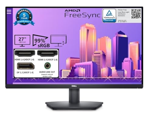 Dell-SE2723DS (68.58 cm) QHD Monitor 2560 x 1440 at 75Hz, IPS Panel, Brightness 350 cd/m², 16.7m Colours, Colour Gamut 99% sRGB, Anti-Glare, 2X HDMI, 1x DP Port, 1x Audio line Out, 5 Year Warranty.