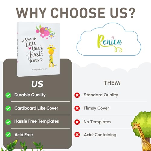 Ronica First Year Baby Memory Book & Baby Journal - Modern Baby Shower Gift & Keepsake for New Parents to Record Photos & milestones - Five Year Scrapbook & Picture Album for boy & Girl Babies