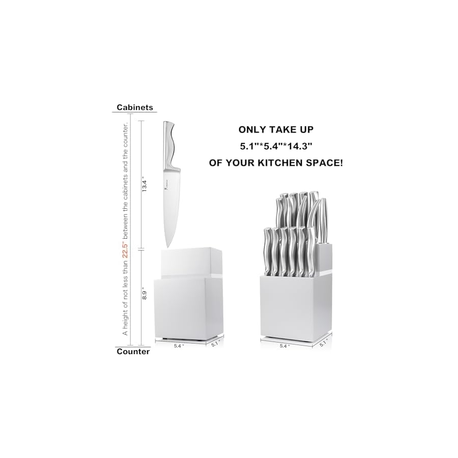 15 PCS Kitchen Knife Set with Wooden Block, Ultra Sharp High Carbon Stainless Steel, Ergonomic Integrated Non-Slip Handle