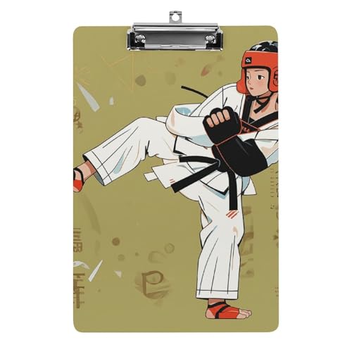 Porte-bloc Taekwondo A4 en acrylique transparent avec son clip en métal robuste pour le bureau