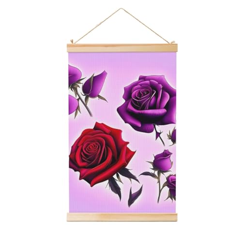 Cintre en bois poster roses rouges déco murale vintage sur toile 50x76cm