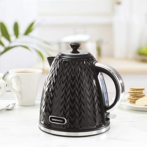 Daewoo Argyle SDA1829 1.7 Litre 3kw Jug Kettle and 2 Slice Toaster All In One Kitchen Matching Set Concealed Heating Element Easy Clean Black