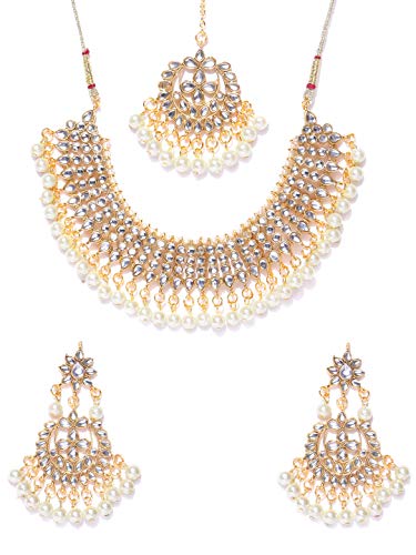 Plated Kundan Wedding Bridal Necklace Set with Earrings