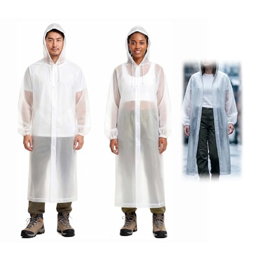 Dargkwn Lot de 2 Poncho pluie imperméable pour adulte, cape de pluie réutilisable et légère avec poche transparente, poncho compact polyvalent pour les voyages, la randonnée et les festivals – vue 8