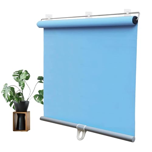 Persiana enrollable opaca con protección solar sin taladro, cortinas enrollables retráctiles para balcón, color azul, 110 x 200 cm para una fácil instalación