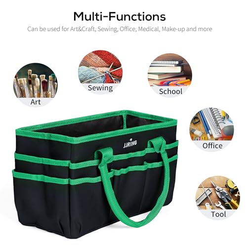 Image of Jjring Craft and Art Organizer Tote Bag - 600D Green Nylon Fabric Art Caddy with Pockets - for Art, Craft, Sewing, Medical, and Office Supplies Storage