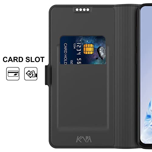 Image of Kapa Noble Slim Magnetic Leather Flip Case Cover for Oppo Reno 8 (5G),Card Holder Stand Leather Flip Wallet Case (Black)