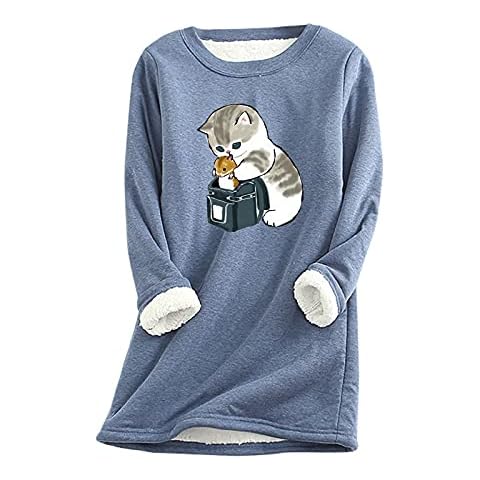 Women's Plush Sweater Winter Warm Top Round Neck Solid Color Long-Sleeved Sweater Printed Sweater Loose Sweatshirt Top Cute Gifts Cover
