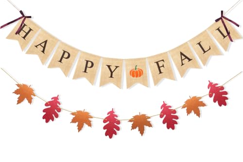 Uniwish Happy Fall Banner Garland Fall Thanksgiving Mantle Decorations