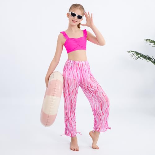 Patgoal Teen Girls 3 Pieces Bikini Bathing Suit with Rash Guard Pants Quick Dry Swimwear Cover-Up Sets Kids Tankini Set 9-16Y4