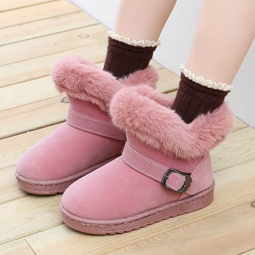 Winter Boots for Girls Warm Ankle Boots Kids Soft Plush Lining Fur Collar with Zipper Snow Bootie Indoor Outdoor Shoes for Girls4