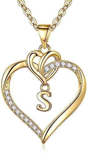 STORUP Heart Initial Necklaces for Women Girls, 14K Gold Plated Cubic Zirconia Heart Initial A-Z Pendant Necklace Dainty Heart Necklaces for Women Teen Girl Jewelry Birthday Gifts