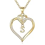 STORUP Heart Initial Necklaces for Women Girls, 14K Gold Plated Cubic Zirconia Heart Initial A-Z Pendant Necklace Dainty Heart Necklaces for Women Jewelry Birthday Gifts