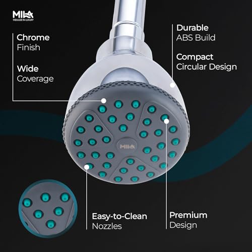 Image of Mila Simplex Single Function Overhead Shower Head | Rain | Chrome Finish Round Showerhead for Wall Mount | Durable ABS Body, Wide Coverage, Easy Install | Bathroom Fitting