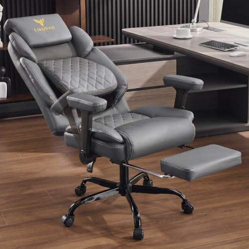 Image of Big Tall Office Chair with Footrest, PU Leather Executive Desk Chair Grey