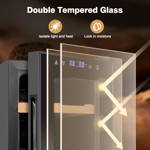Electric Cooler Cabinet 35L with Temperature and Humidity Control, Spanish Cedar Wood Shelves and Safety Lock (270 Counts Capacity), Gift for Men