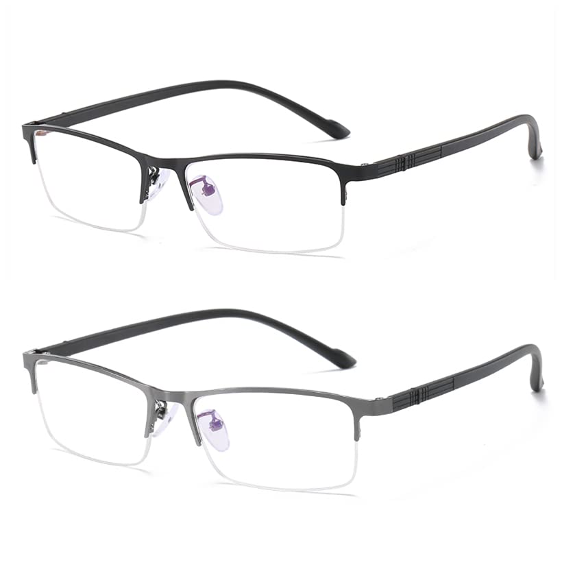 2 Pack Blue Light Blocking Reading Glasses for Men Women Stylish Metal Frame Computer Readers with Spring Hinges Anti Glare/Eye Strain Uv Filter